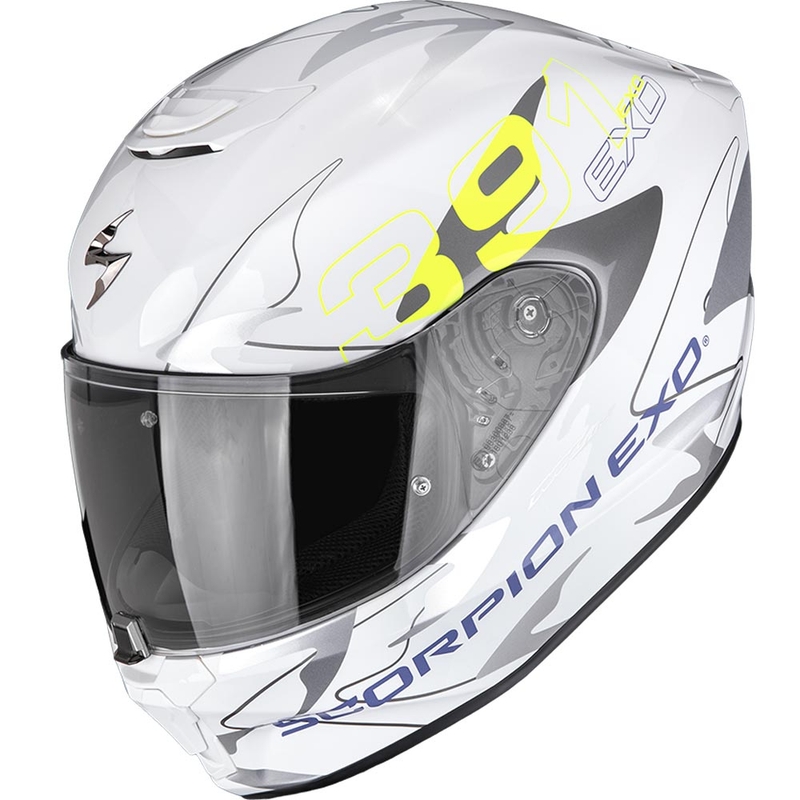 Scorpion EXO-391 Key Integralhelm für Motorräder, weiß-silber-fluoreszierend gelb