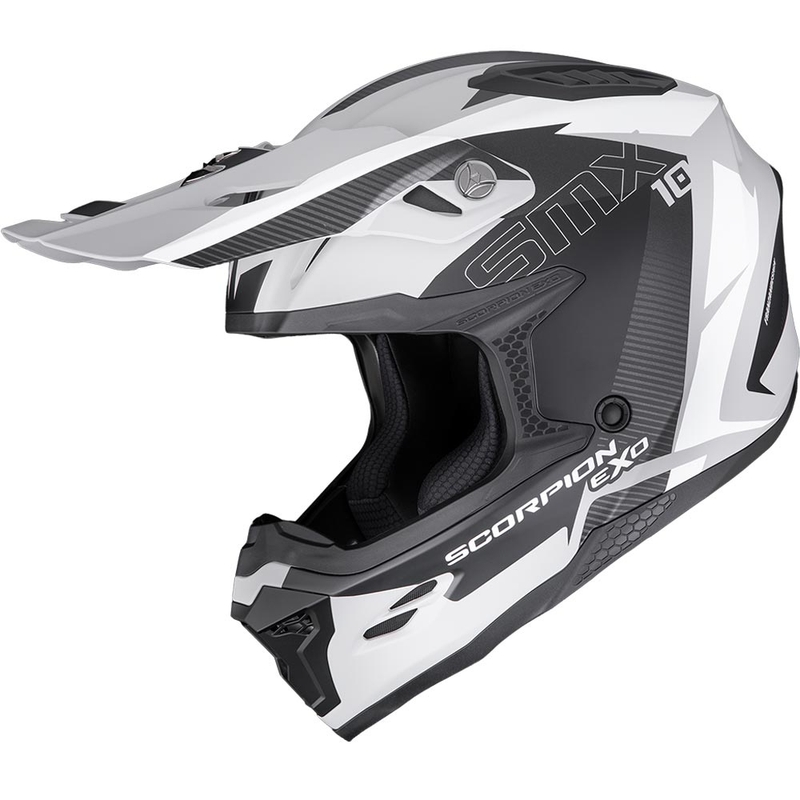 Scorpion SMX-10 Speed Motocross-Helm, mattgrau-schwarz-weiß