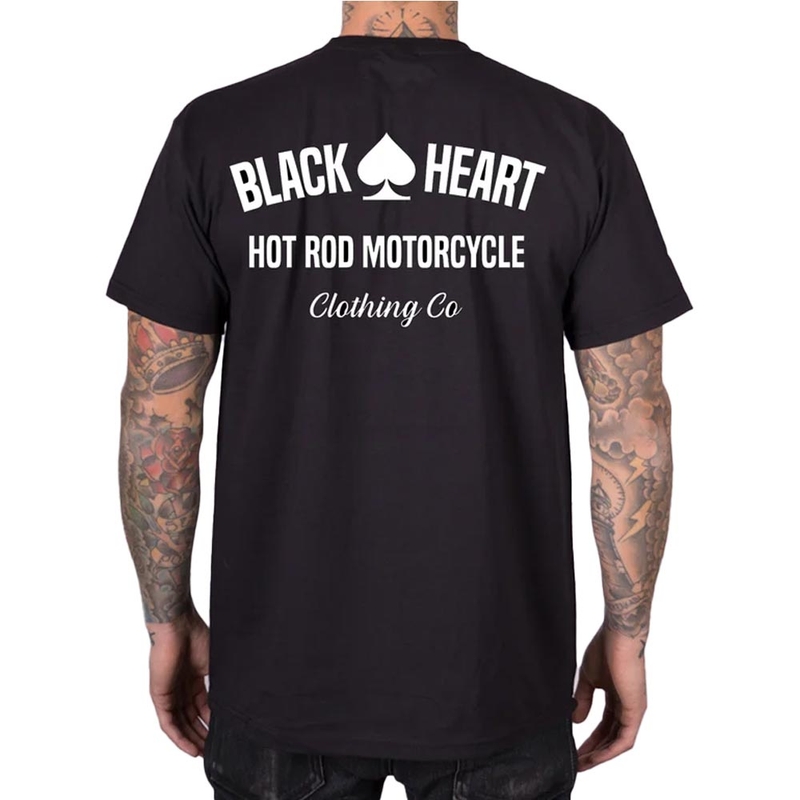 Schwarzes Hot-Rod-Motorrad-T-Shirt mit schwarzem Herz