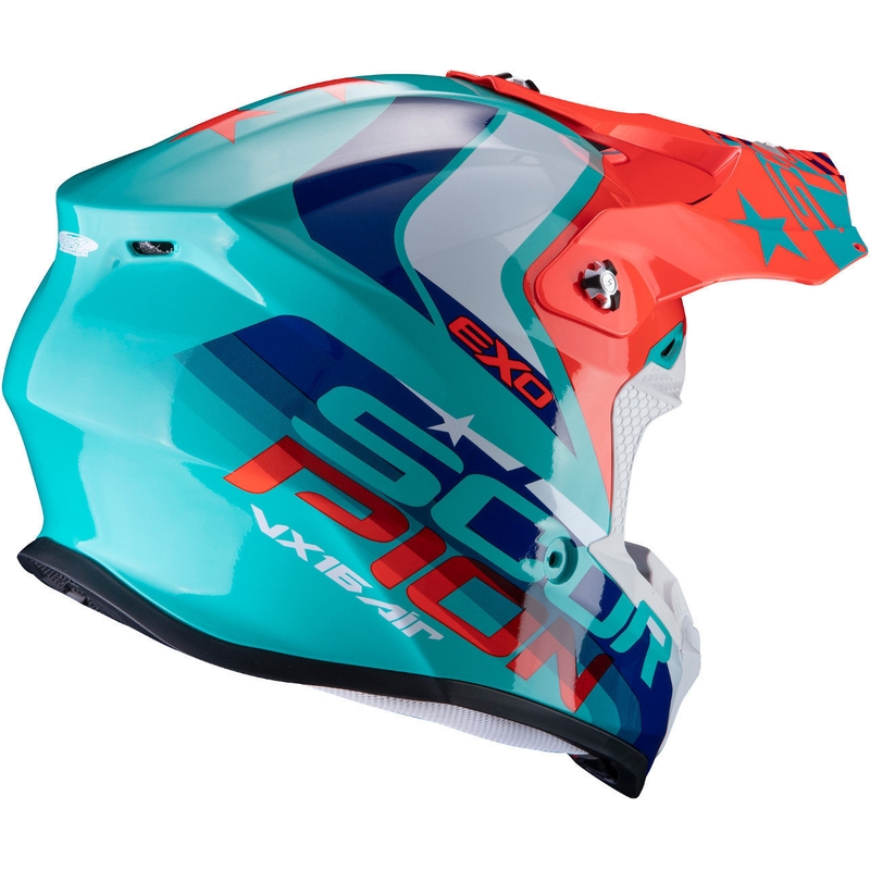 Motocross Helm Scorpion VX-16 Air Nation grün-blau-rot Ausverkauf