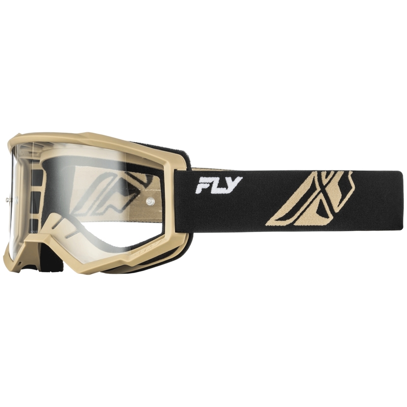 Fly Racing Focus Motocross-Brille, schwarz-khaki mit klarem Plexiglas