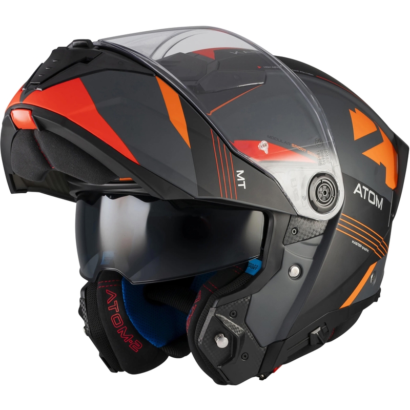 Klappbarer Motorradhelm MT Atom 2 SV Kaster C14, matt schwarz-grau-orange