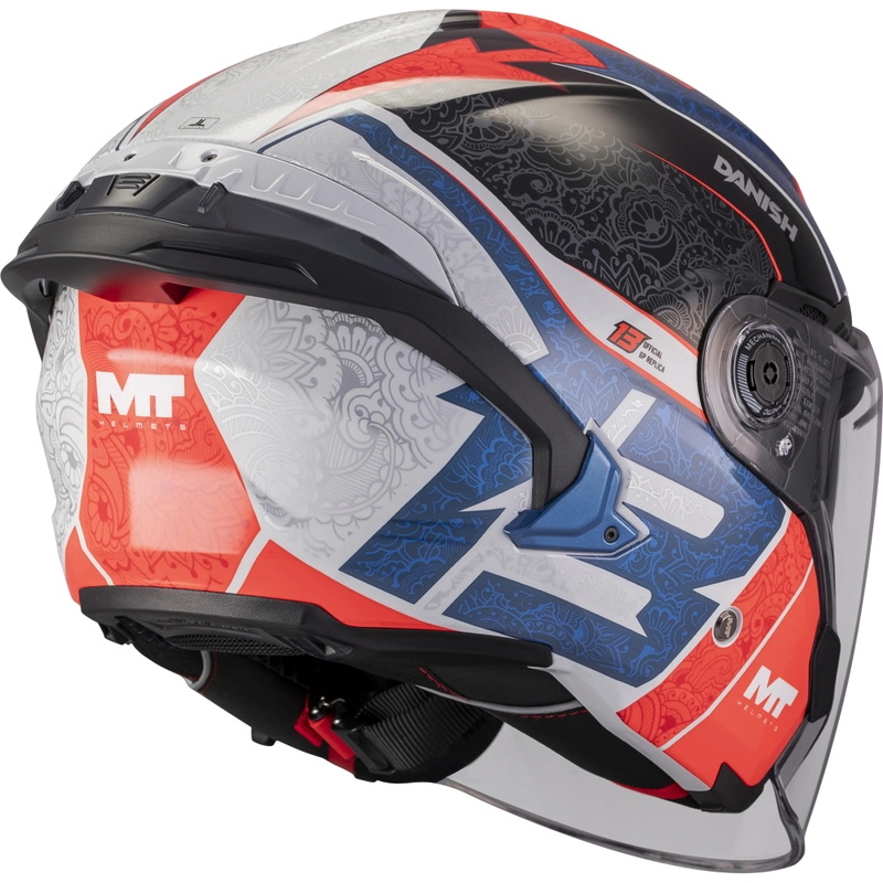 Offener Motorradhelm MT Cosmo SV Danish 26 Season C5 blau-rot-weiß-schwarz