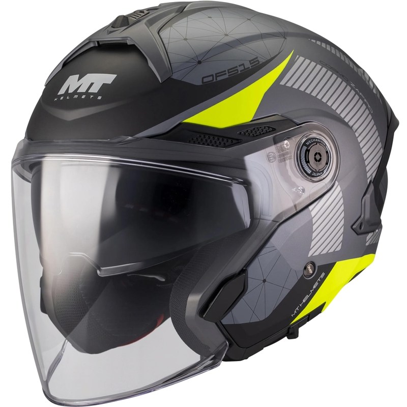 Offener Motorradhelm MT Cosmo SV Zafiro C3, matt schwarz-grau-fluoreszierend gelb
