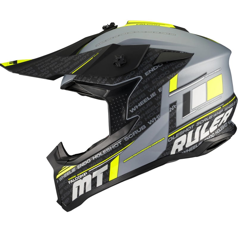 Motocross-Helm MT Falcon S Ruler C2, matt schwarz-grau-fluoreszierend gelb