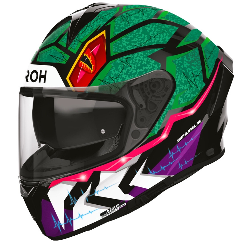 Airoh Spark 2 Rex Integralhelm für Motorräder, schwarz-grün-lila