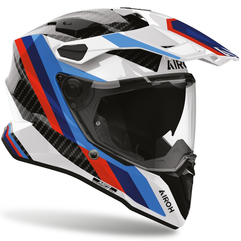 Enduro-Motorradhelm Airoh Commander 2 Carbon Rank schwarz-weiß-blau