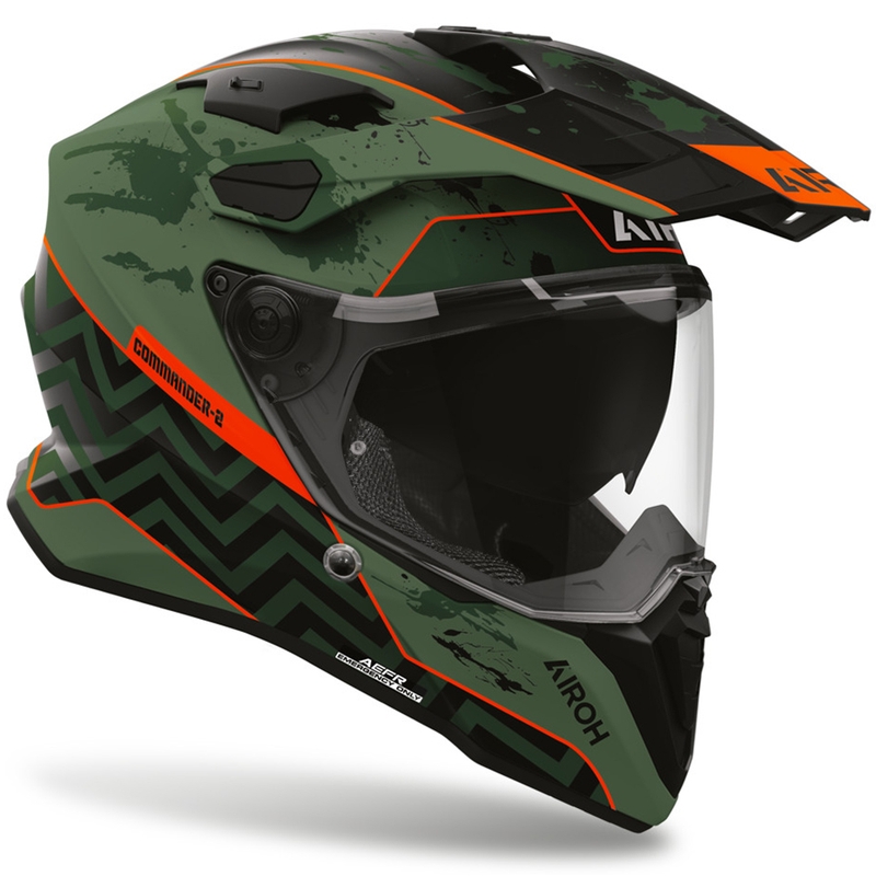 Enduro-Motorradhelm Airoh Commander 2 Plug, matt schwarz-grün-rot