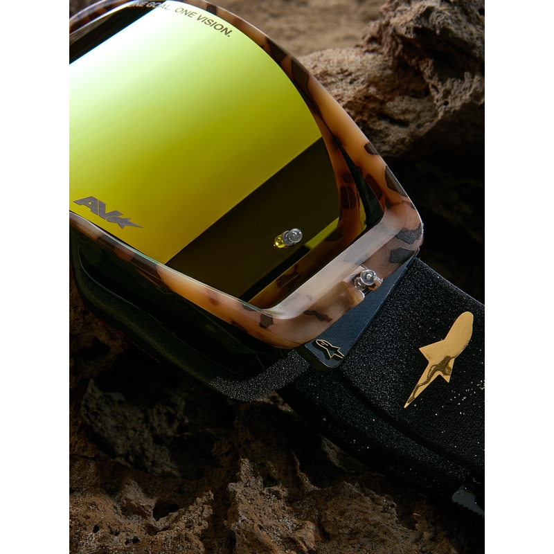 Alpinestars Supertech Zona Motocross-Brille in limitierter Auflage, schwarz-braun mit verspiegeltem goldfarbenem Plexiglas