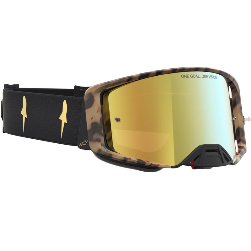 Alpinestars Supertech Zona Motocross-Brille in limitierter Auflage, schwarz-braun mit verspiegeltem goldfarbenem Plexiglas