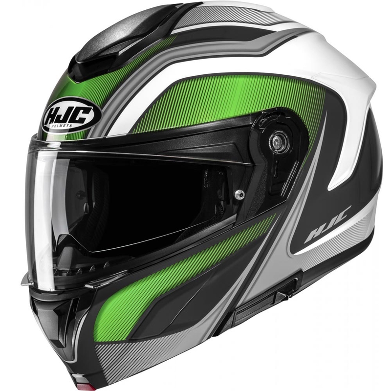 Klappbarer Motorradhelm HJC C92 Sirius MC4 schwarz-weiß-silber-grün