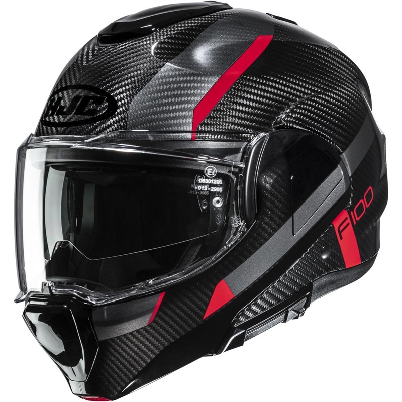 HJC F100 Carbon Askan MC1 Klapphelm für Motorräder, schwarz-rot