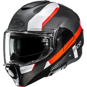 Klappbarer Motorradhelm HJC F100 Carbon Askan MC6HSF schwarz-orange-weiß-rot