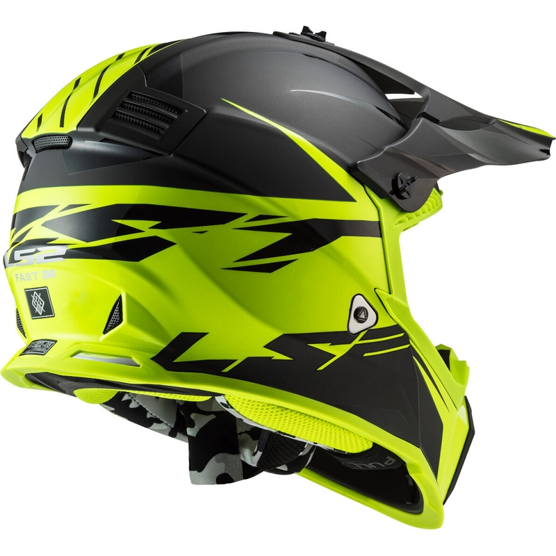 Motocross Helm LS2 MX437 Fast Evo Roar schwarz-fluo gelb