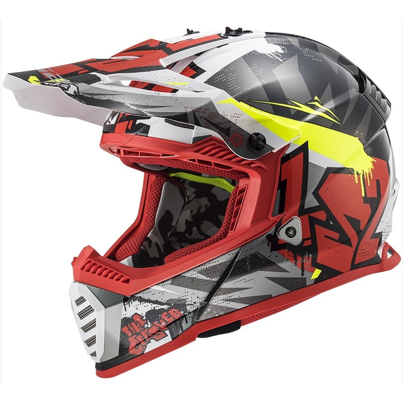 Motocross Helm LS2 MX437 Fast Evo Crusher schwarz-rot-fluo gelb