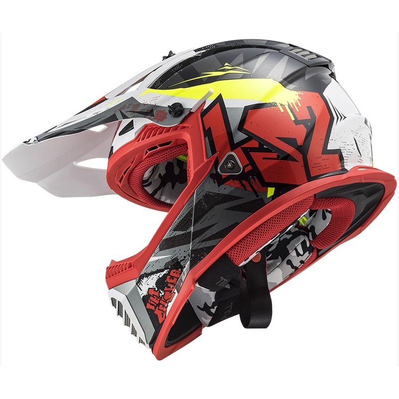 Motocross Helm LS2 MX437 Fast Evo Crusher schwarz-rot-fluo gelb