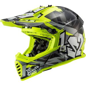 Kinder Motocross Helm LS2 MX437 Fast Evo Mini Crusher schwarz-fluo gelb