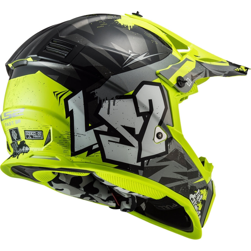 Kinder Motocross Helm LS2 MX437 Fast Evo Mini Crusher schwarz-fluo gelb