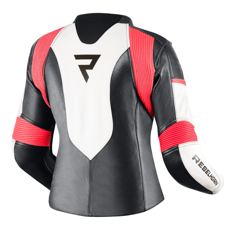 Women's Rebelhorn Rebel Schwarz-Weiß-Fluo Rot Motorradjacke Ausverkauf