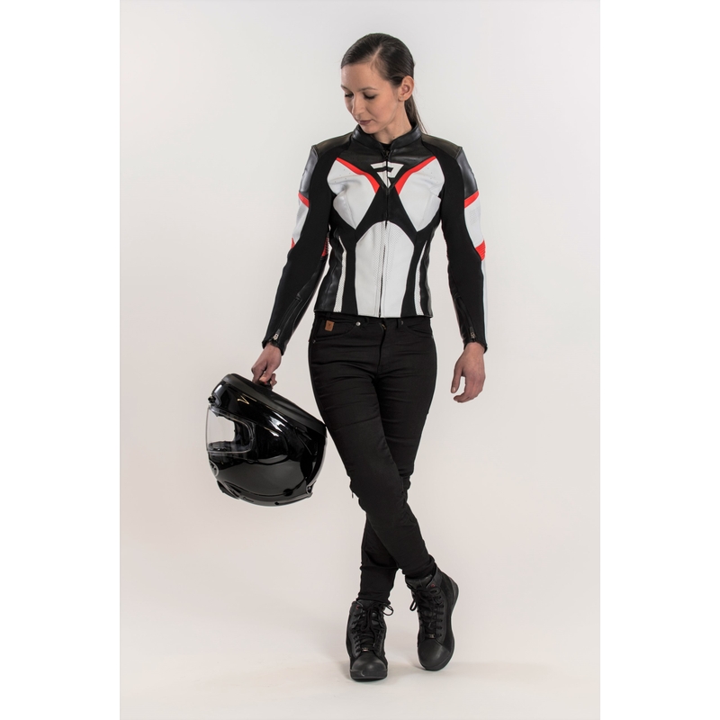 Women's Rebelhorn Rebel Schwarz-Weiß-Fluo Rot Motorradjacke Ausverkauf