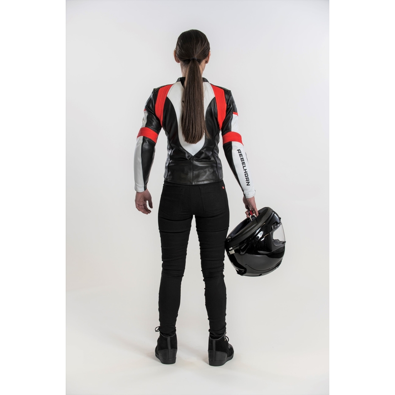 Women's Rebelhorn Rebel Schwarz-Weiß-Fluo Rot Motorradjacke Ausverkauf