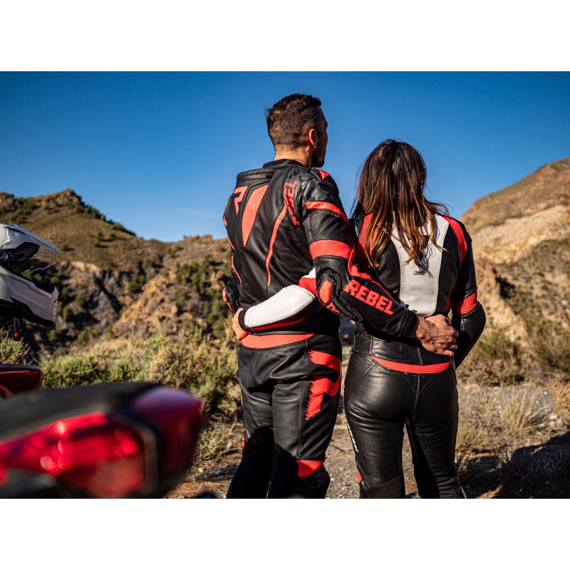 Women's Rebelhorn Rebel Schwarz-Weiß-Fluo Rot Motorradjacke Ausverkauf