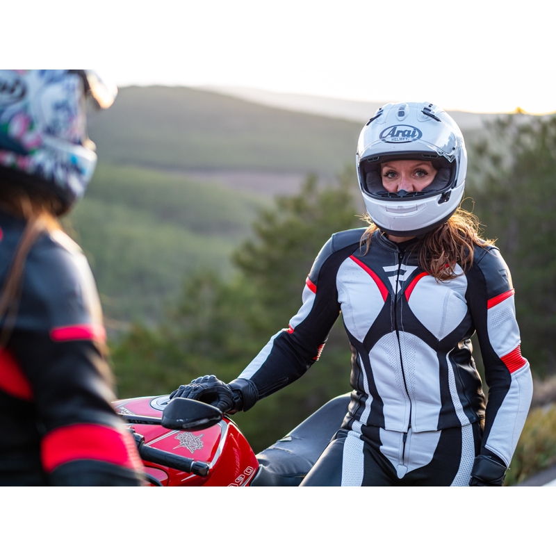 Women's Rebelhorn Rebel Schwarz-Weiß-Fluo Rot Motorradjacke Ausverkauf