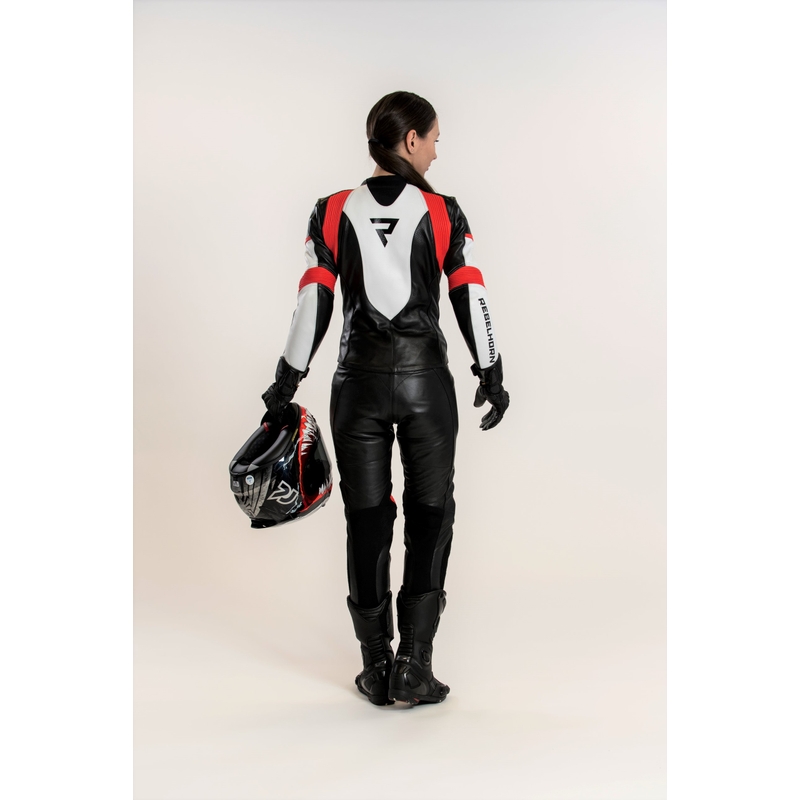 Frauen Rebelhorn Rebel Schwarz-Weiß-Fluo Rot Motorrad-Overall Ausverkauf