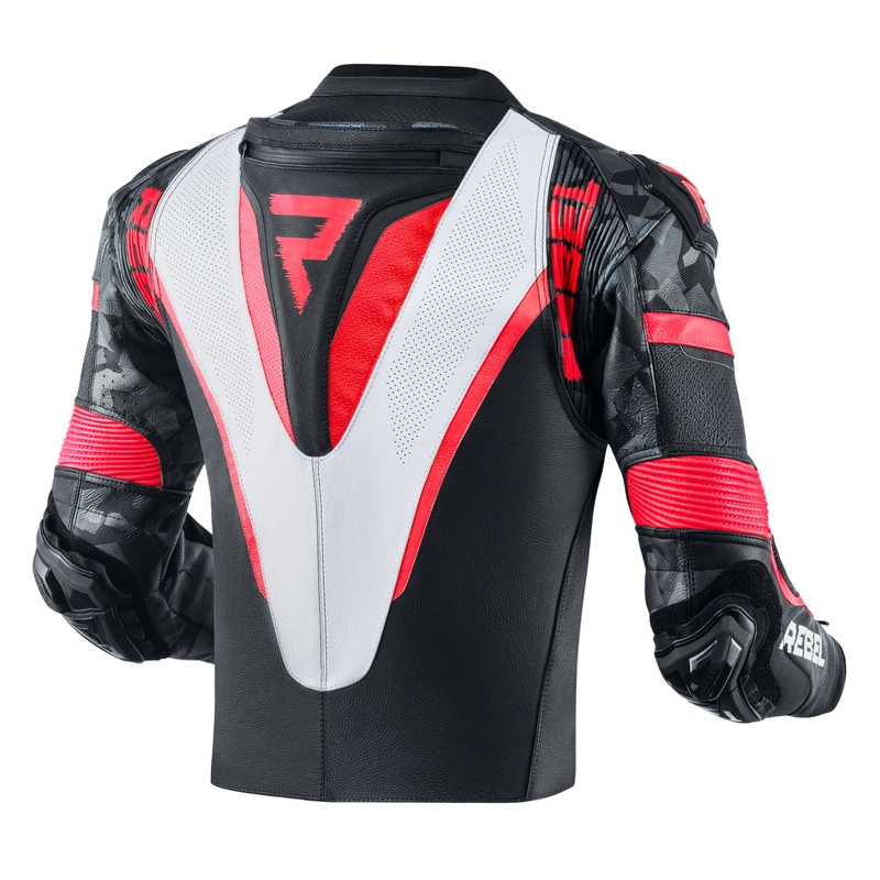 Rebelhorn Rebel Schwarz-Weiß-Fluo Rot Motorradjacke Ausverkauf