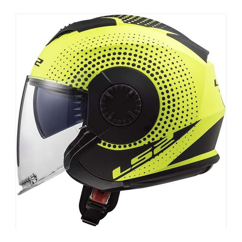 Offener Motorradhelm LS2 OF570 Verso Spin schwarz-fluo gelb