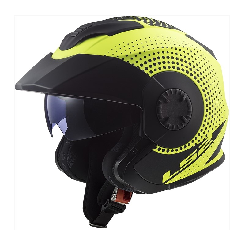 Offener Motorradhelm LS2 OF570 Verso Spin schwarz-fluo gelb