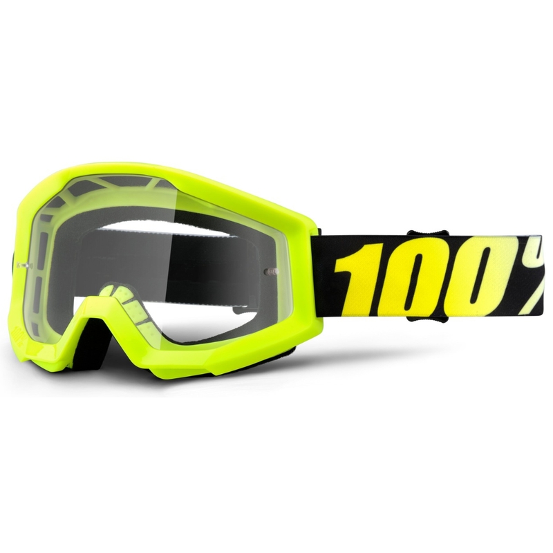 Motocrossbrille 100% Strata schwarz-fluorgelb (klares Plexiglas)