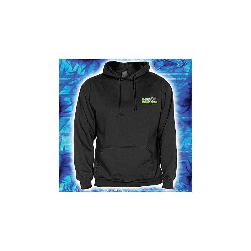 Hoodie mit Kawasaki-Motiv schwarz mit Kapuze Ausverkauf