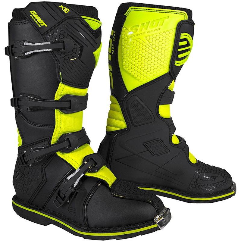 Shot X10 2.0 Schwarz-Fluo Gelb Motorradstiefel Ausverkauf