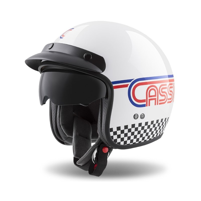 Cassida Oxygen Rondo offener Motorradhelm perlweiß-blau-rot-schwarz