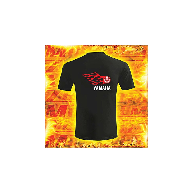 T-shirt s motivem Yamaha schwarz mit Flammen