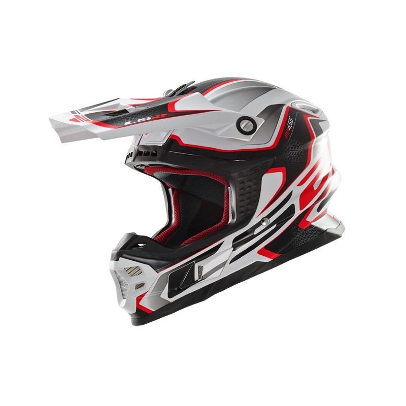 Motocross Helm LS2 MX456 Kompass weiß-rot Ausverkauf