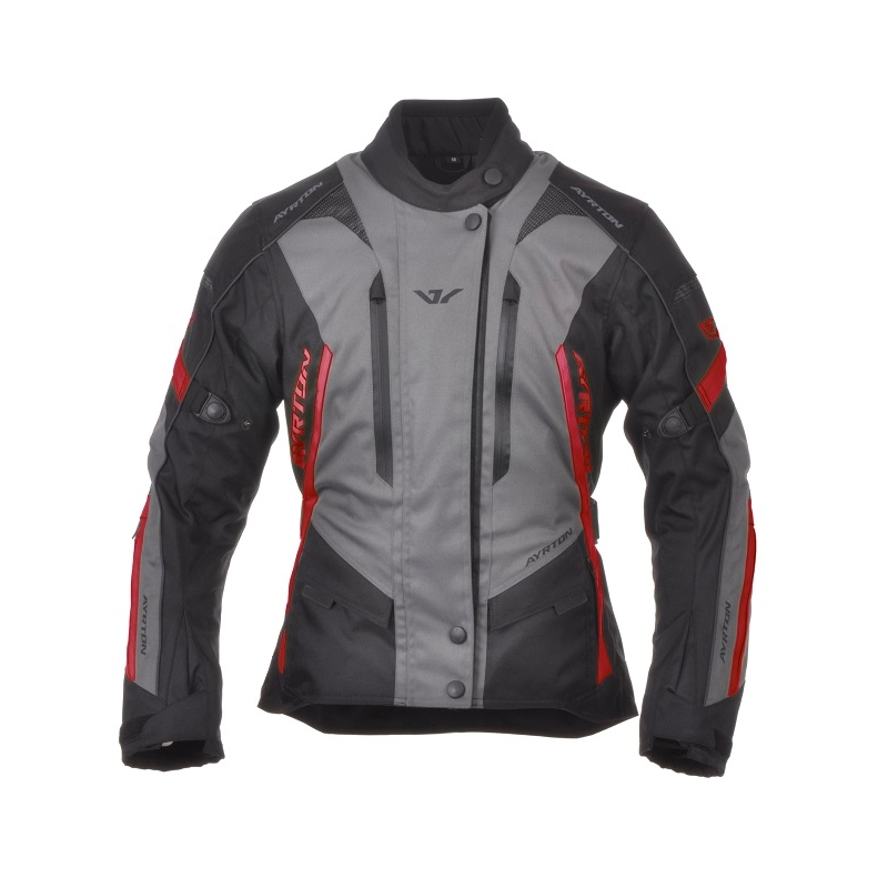Damen Ayrton Teressa Schwarz-Grau-Rot Motorradjacke Ausverkauf